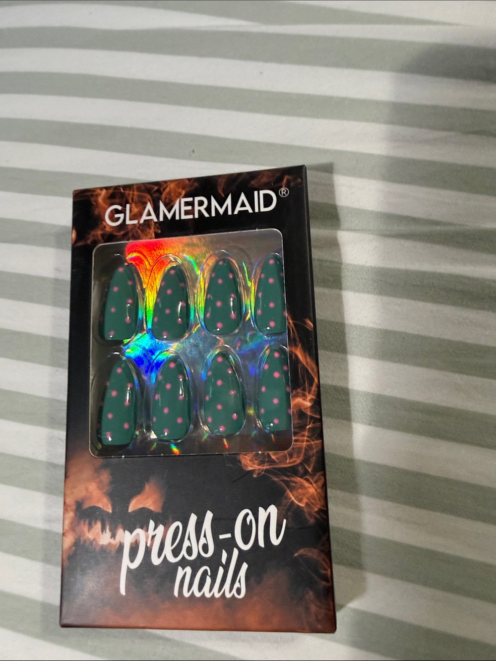 Glamermaid Green Press-On Nails with Pink Dots